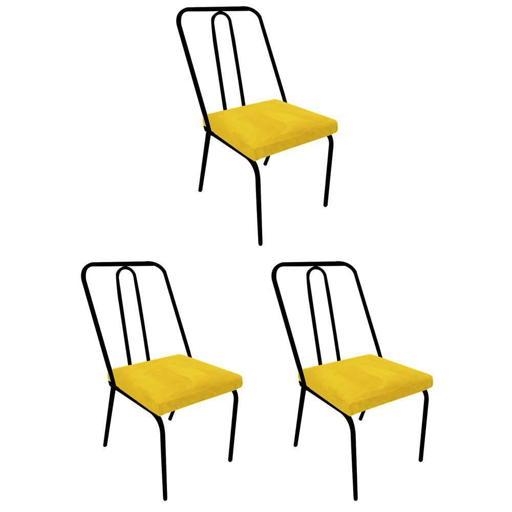 Miniatura Kit 03 Cadeira De Jantar Drika Ferro Preto Corino Amarelo - Amey Decor