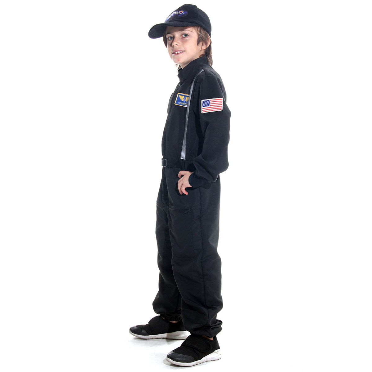 Miniatura Fantasia Astronauta Preto Infantil Luxo com Boné G