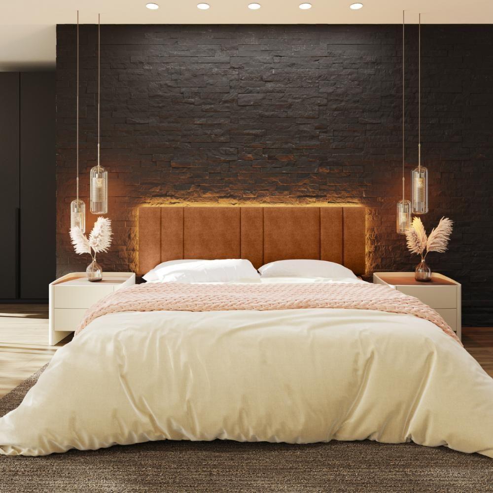 Cabeceira King Estofada Com Led Boucle Teracota