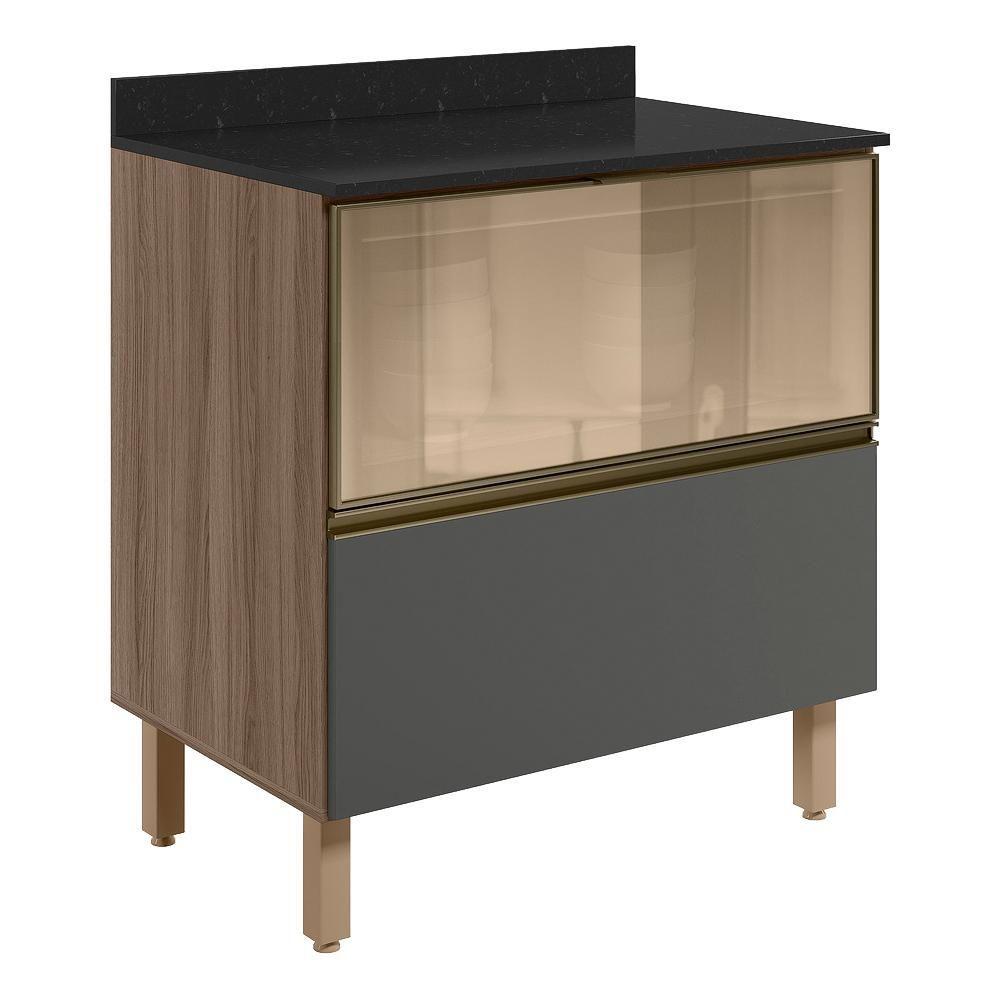 Miniatura Balcao Tampo 2g Vidro 80cm Mdf Kali 16415 Nicioli Carvalho Toq Chumbo