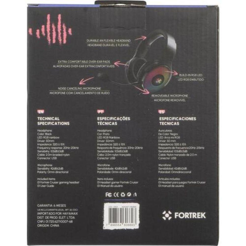 Miniatura Headset Gamer Fortrek Cruiser 7.1 Usb Rgb Preto
