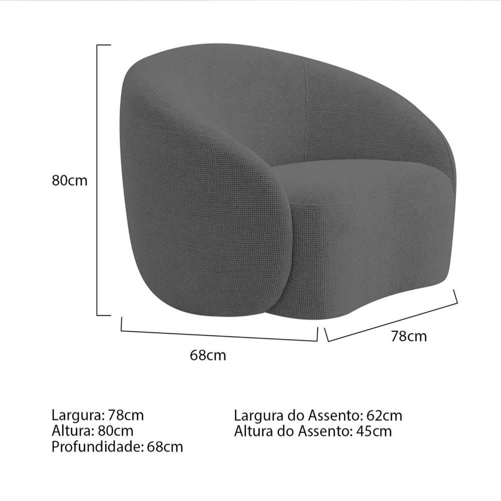 Miniatura Poltrona Decorativa Curva Sala Recepção Alemanha Linho Cinza Escuro