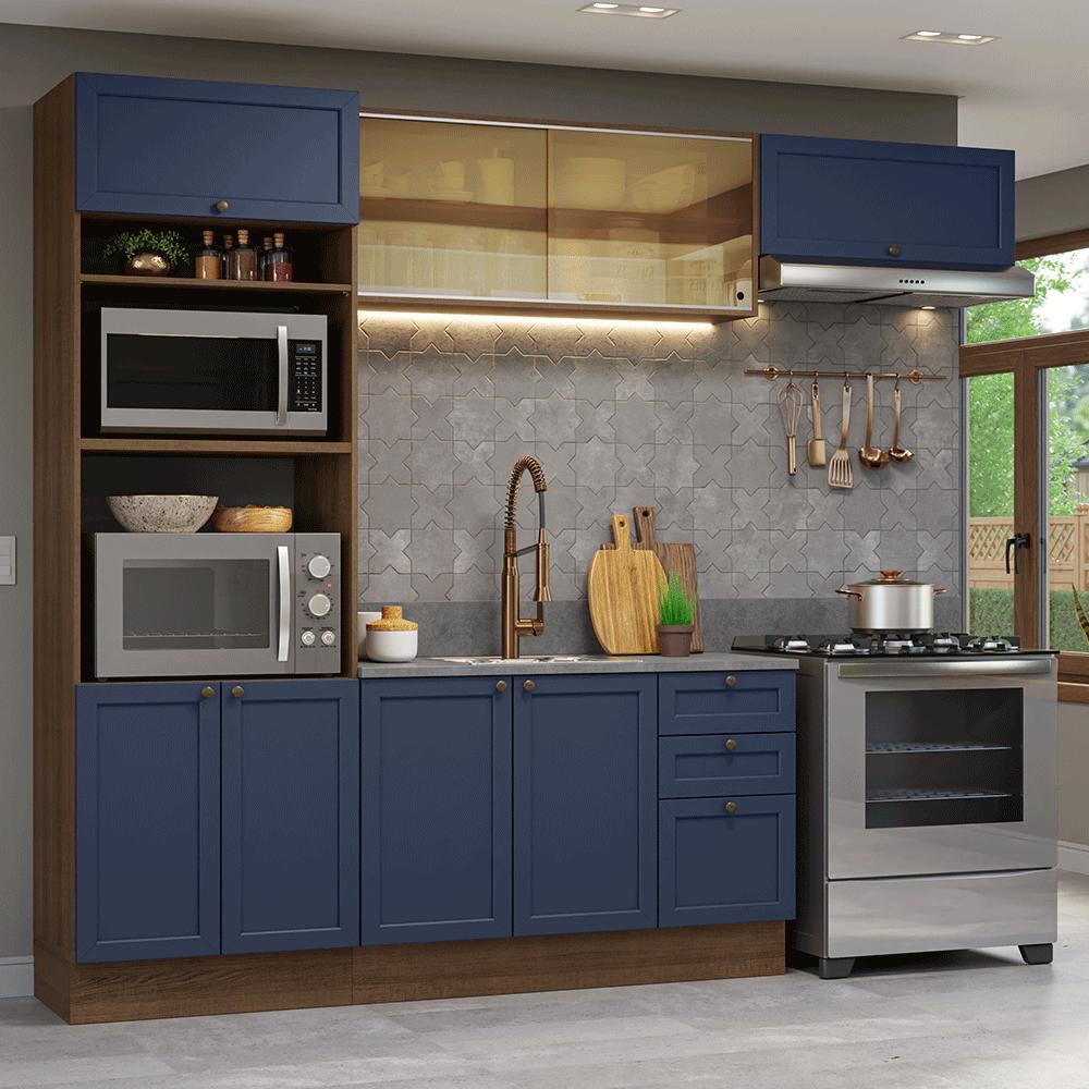 Miniatura Armário de Cozinha Completa 270 cm Rustic/Azul Vik Madesa 04 Rustic/Azul