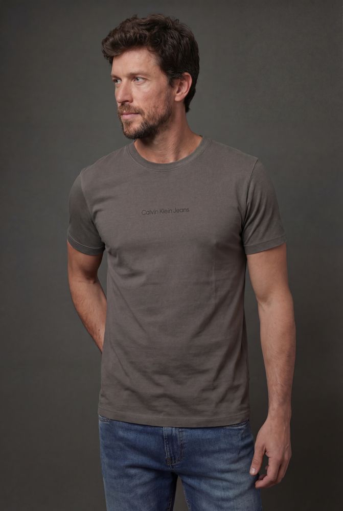 Camiseta Manga Curta Calvin Klein Jeans Masculino Logo Est. 1978 - Chumbo
