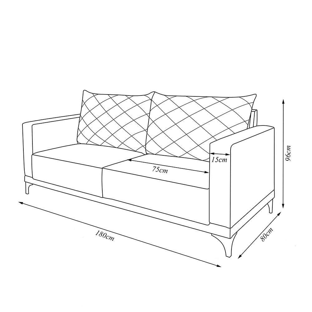 Sofá Living 2 Lugares Com Pés De Ferro Almofadas Soltas 180cm Neso Bouclê Cinza