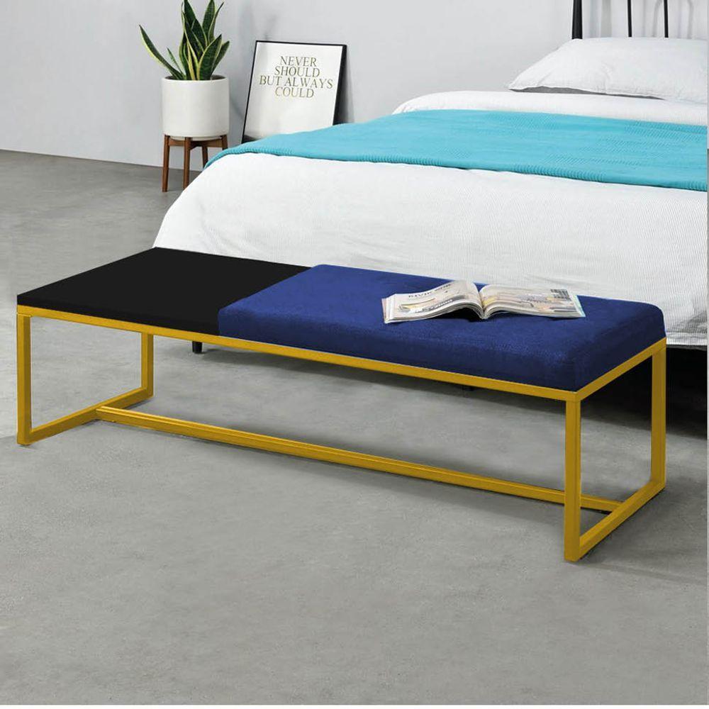 Miniatura Calçadeira Recamier Londres 160cm Dourado Suede Azul Marinho Mdf Preto - Ahazzo Móveis