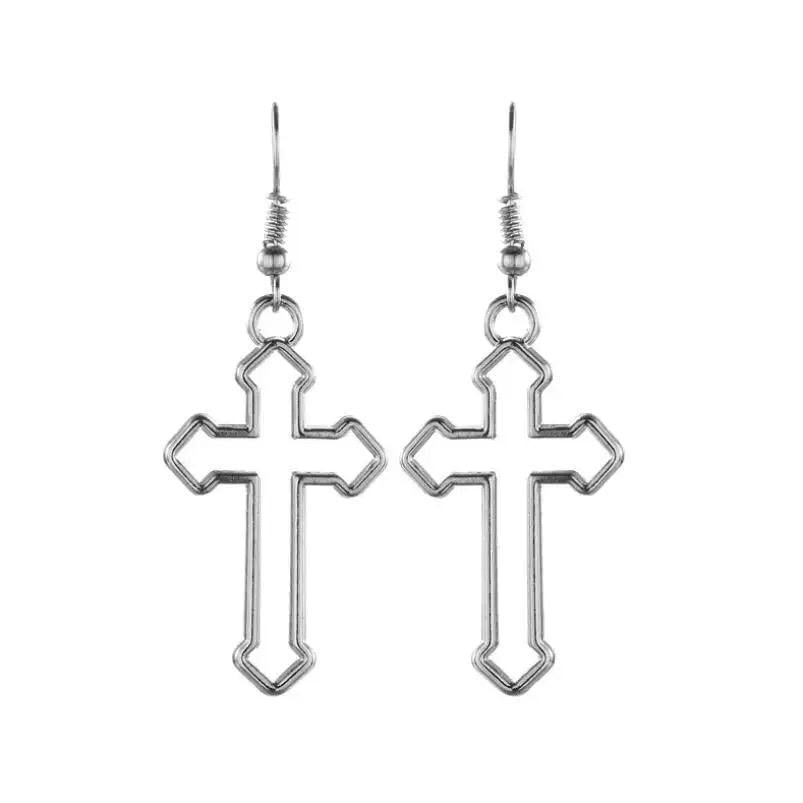 Miniatura Brinco Prateado Pingente Crucifixo Cruz