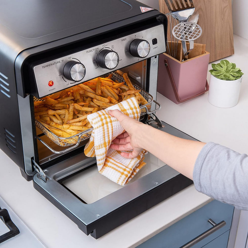 Miniatura Forno Elétrico de Bancada 22 Litros 6 em 1 com Função Airfryer, Aço Inoxidável, 110V 1700W, Moss Stone, Preto