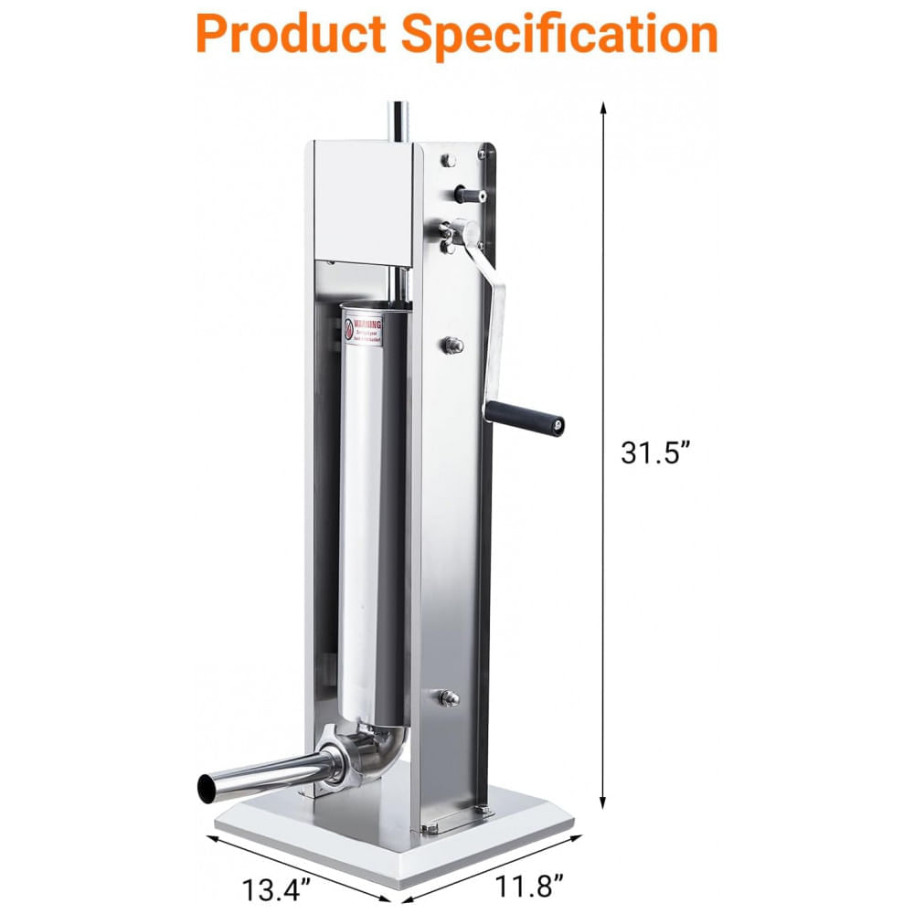 Miniatura Máquina de Embutir Linguiça 15LBS7L Manual, Enchedora de Carne com Dupla Velocidade em Aço Inoxidável, 5 Tubos de Enchimento, ExploreHorizon