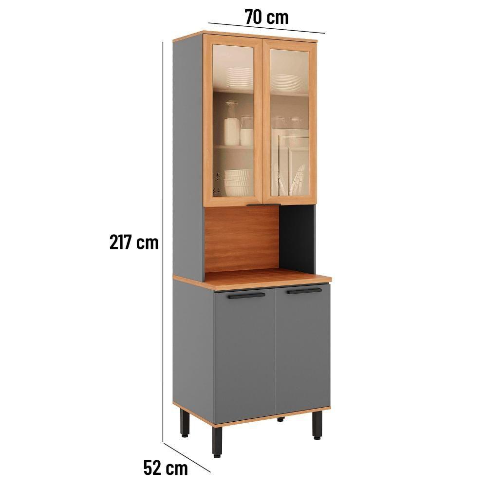 Miniatura Paneleiro De Cozinha Castanha 700mm Para Micro 4 Portas Com Vidro Cinza freijó