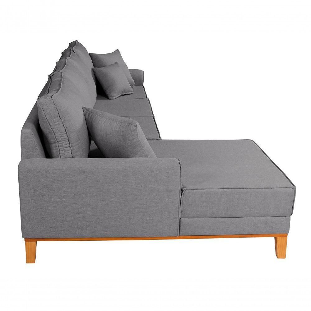 Miniatura Sofá Living 4 Lugares Beny Com Chaise Lado Esquerdo Linho Império Cinza Claro 185