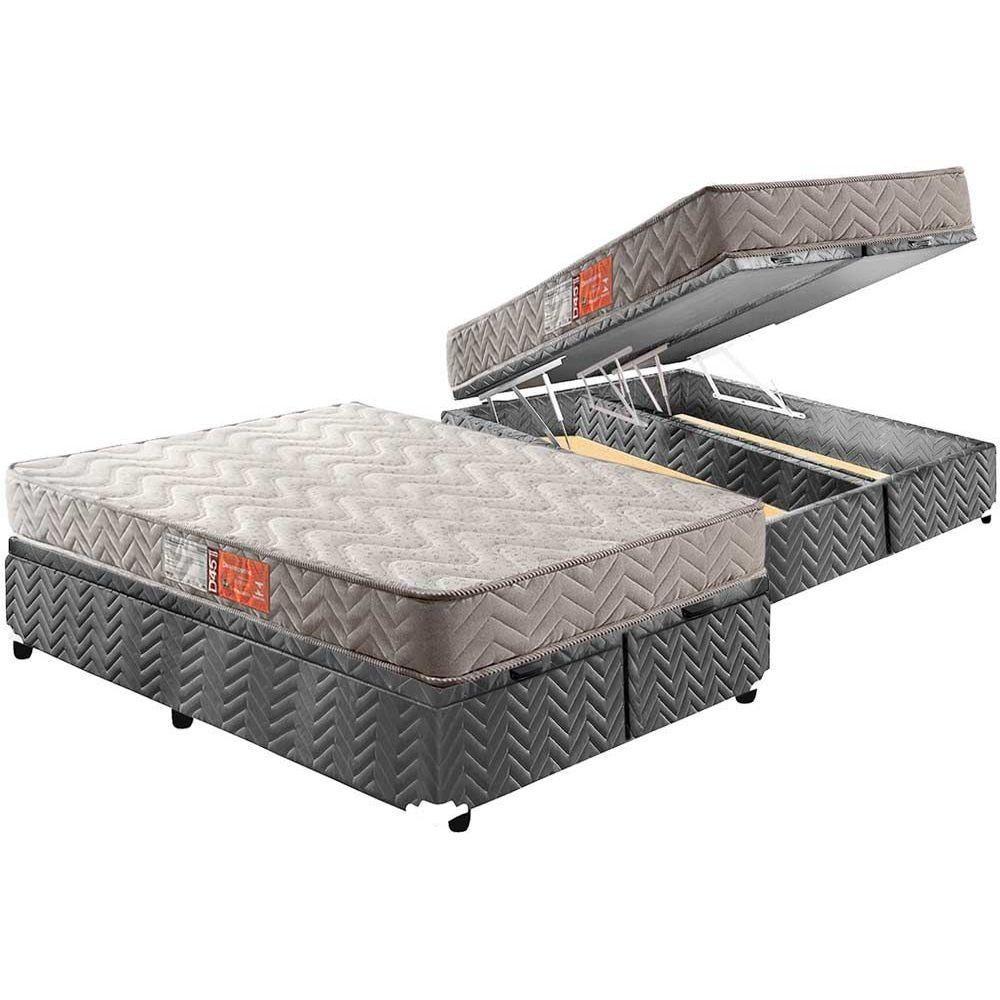 Miniatura Cama Box Baú Queen: Colchão Espuma Paropas D45 Pasquale + Base Crc Suede Gray(158X198)