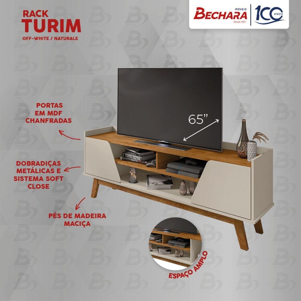 Miniatura Rack Para TV Até 65 Polegadas 2 Portas 3 Nichos Decor Móveis Bechara Off White/Naturalle