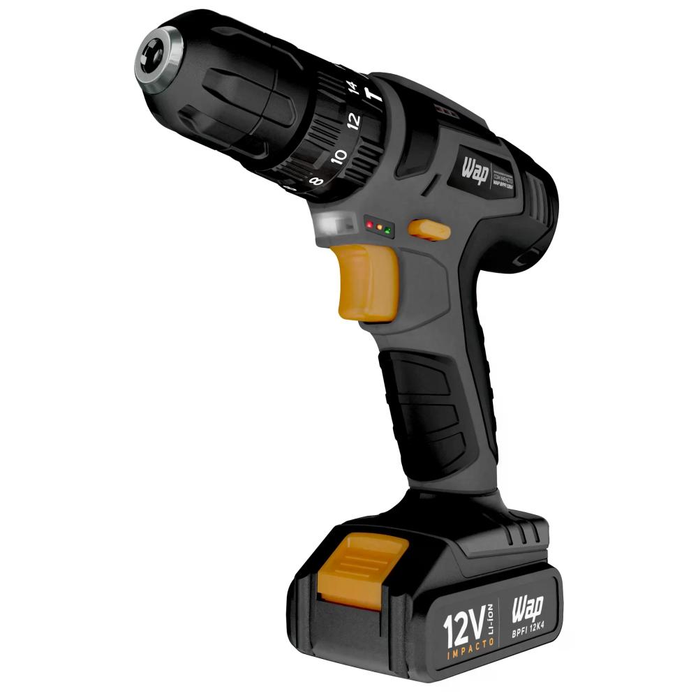Miniatura Parafusadeira e Furadeira com Impacto WAP Bpfi 12k4 Bateria Removível Cinza