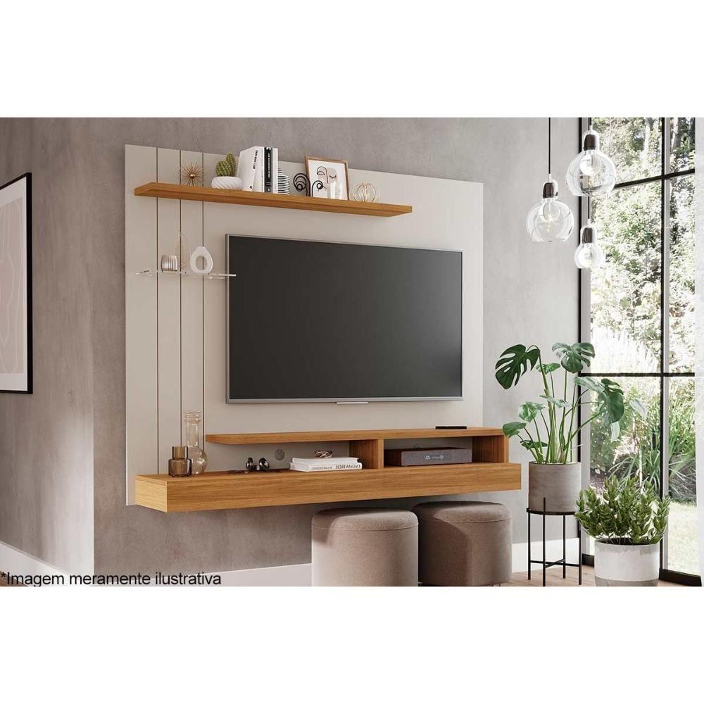 Miniatura Painel Quarto P/ Tv Até 50 Polegadas Valência Plus C/ Prateleira E Nichos 160x135cm Cinamomo/off White - Permóbili