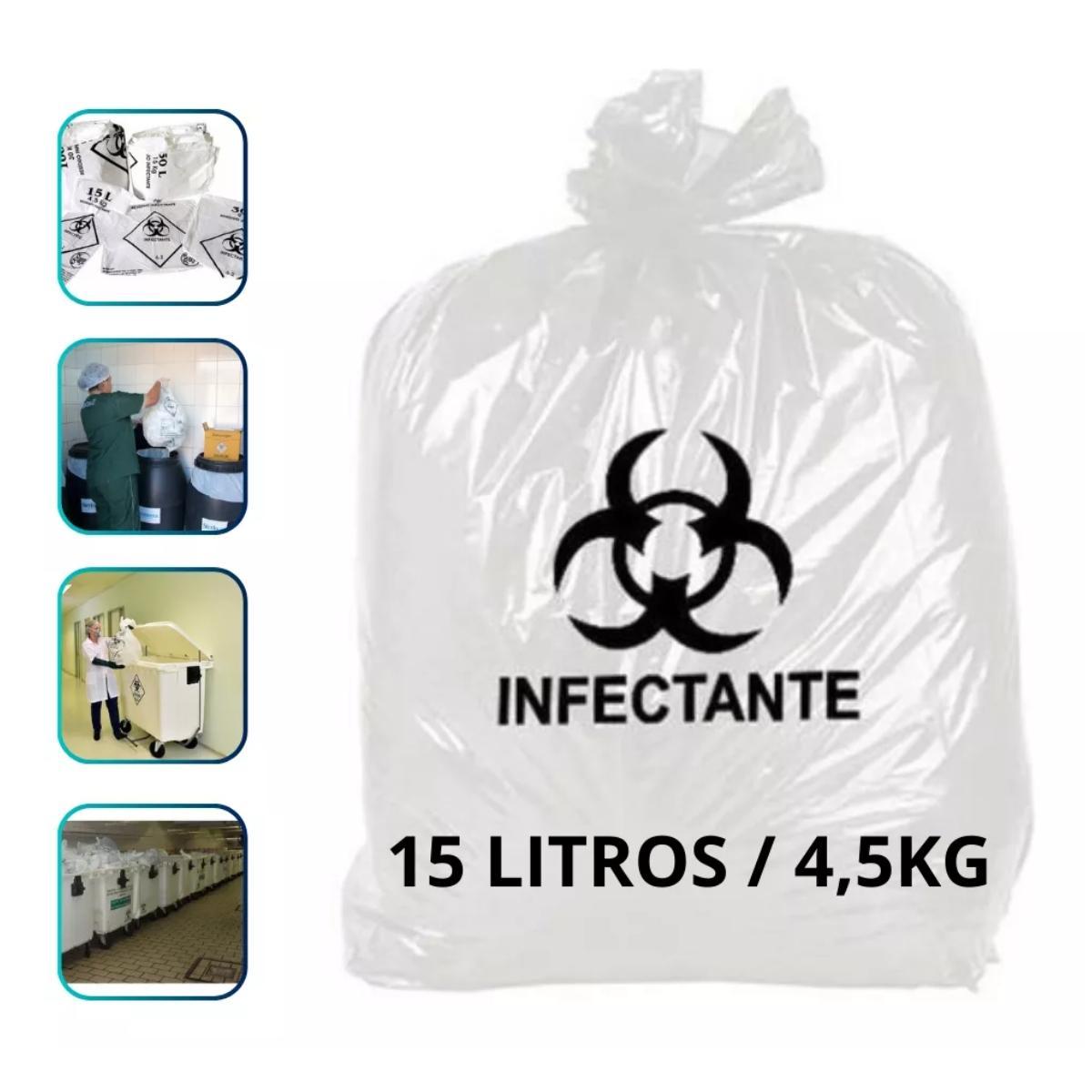 Saco Lixo Infectante 15L Hospitalar Descarte Resíduo 100Un