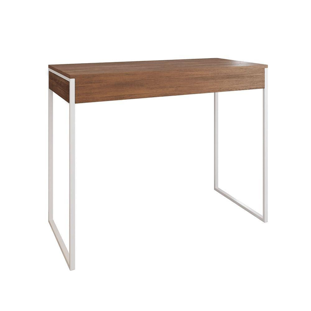 Miniatura Aparador Industrial Retangular Califórnia Amêndoa 137X40Cm Base Ferro Branco - Cor: Marrom