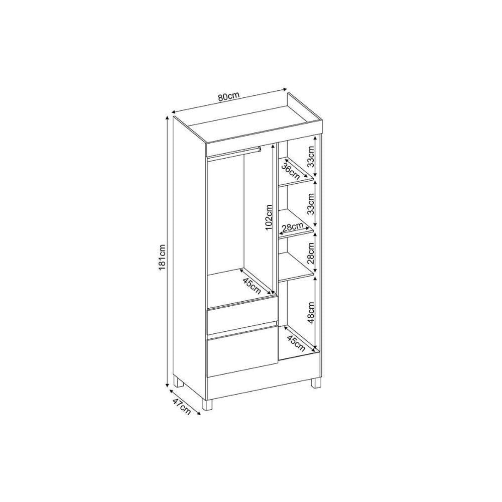 Miniatura Guarda Roupa 3 Portas E 2 Gavetas Wind Ébano - Demóbile