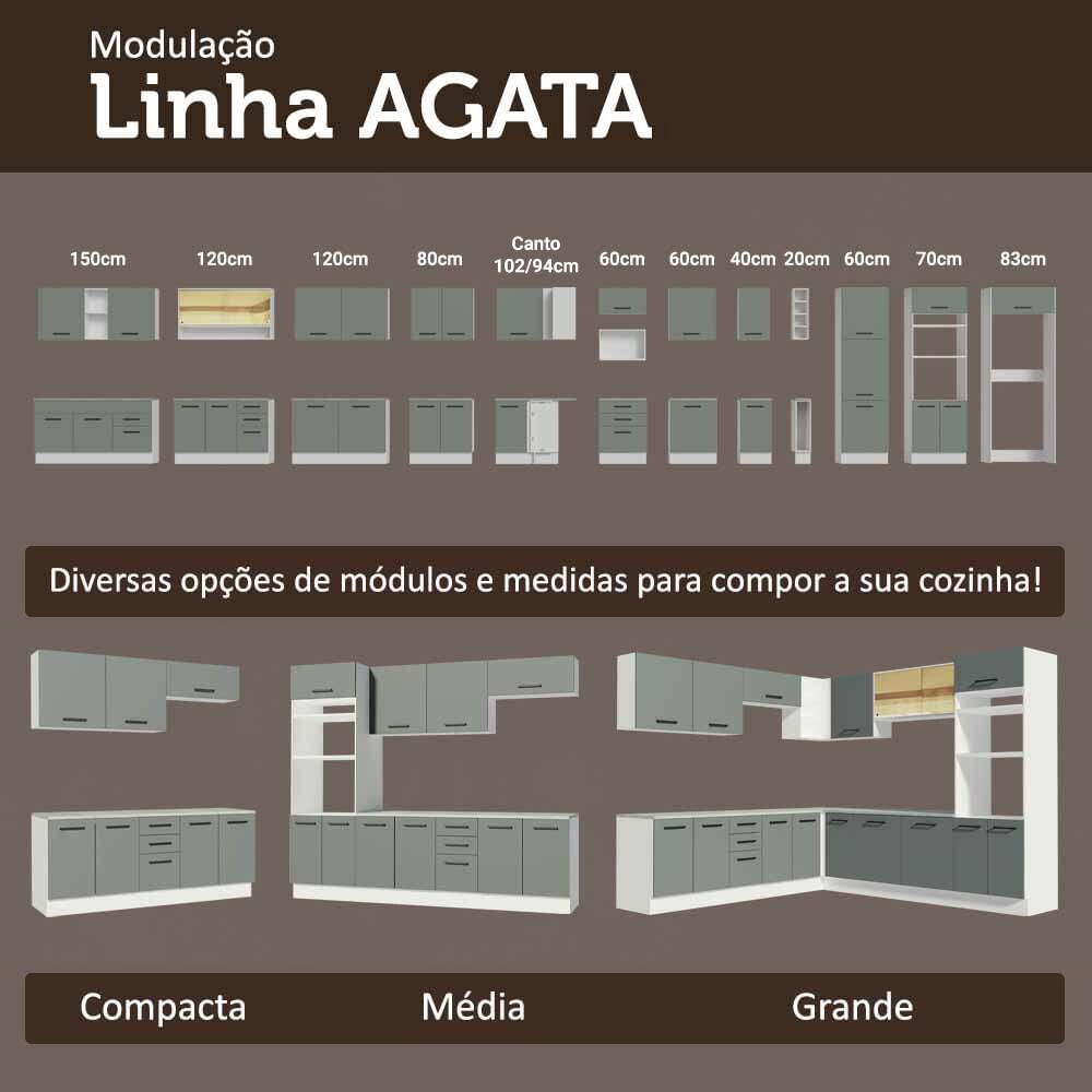 Miniatura Armário de Cozinha Compacta 190cm com Cristaleira Branco/Cinza Agata Madesa 01 Branco/Cinza