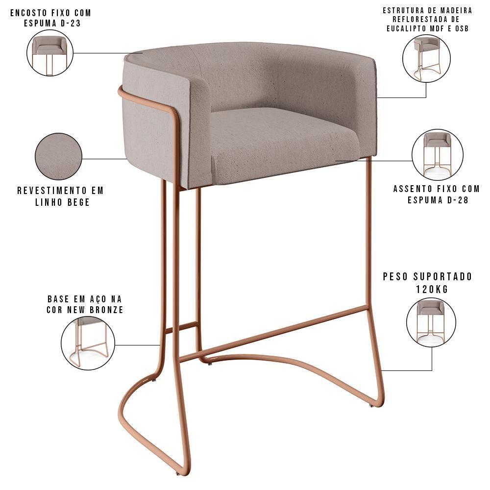 Banqueta Decorativa Base De Aço Cobre Betina D02 Bege C-107
