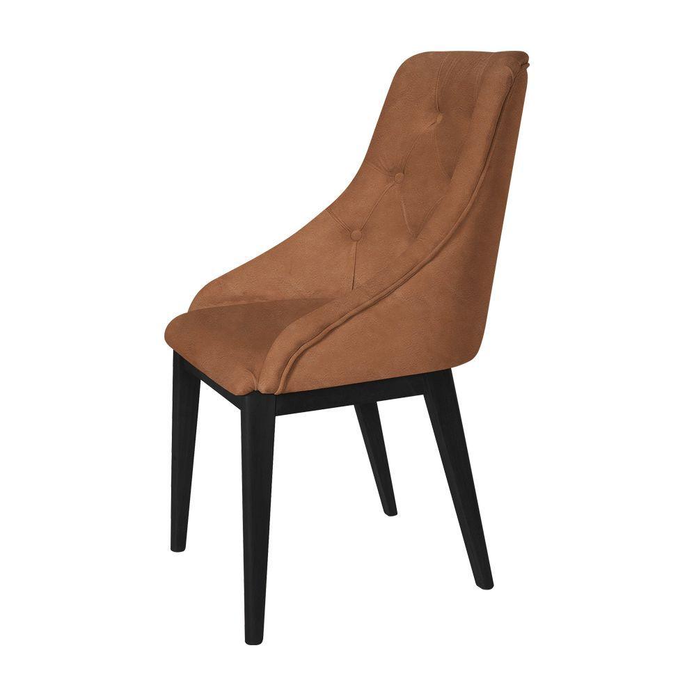 Miniatura Kit 4 Cadeiras De Jantar Elisa Nobre Estofada Capitonê Em Tecido Sintético Caramelo Base Madeira Mac