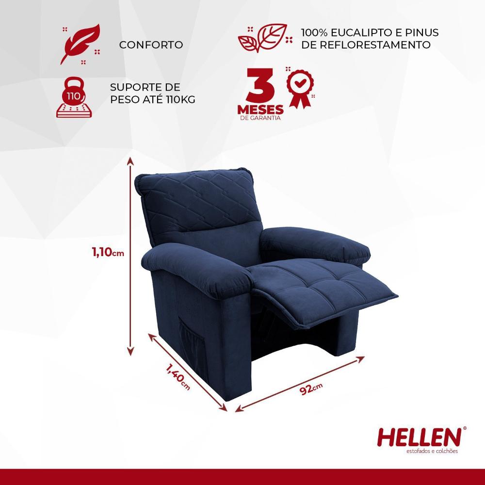 Miniatura Poltrona Retrátil Reclinável 1 Lugar Gavea Hellen Estofados Azul