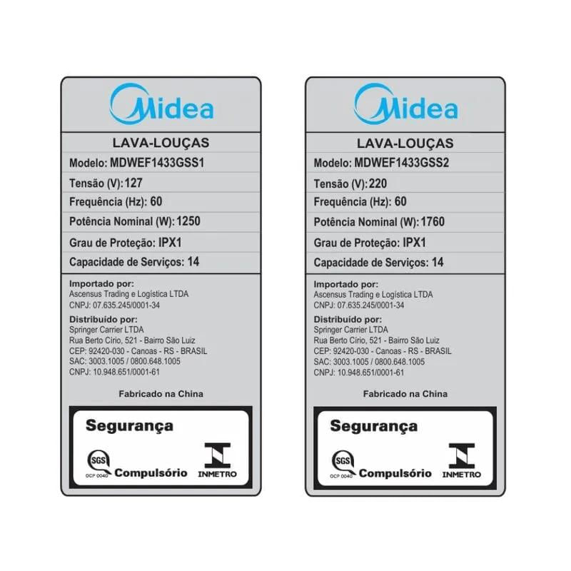 Lava Louças 14 Serviços Inox SmartHome Midea MDWEF1433GSS2 127V