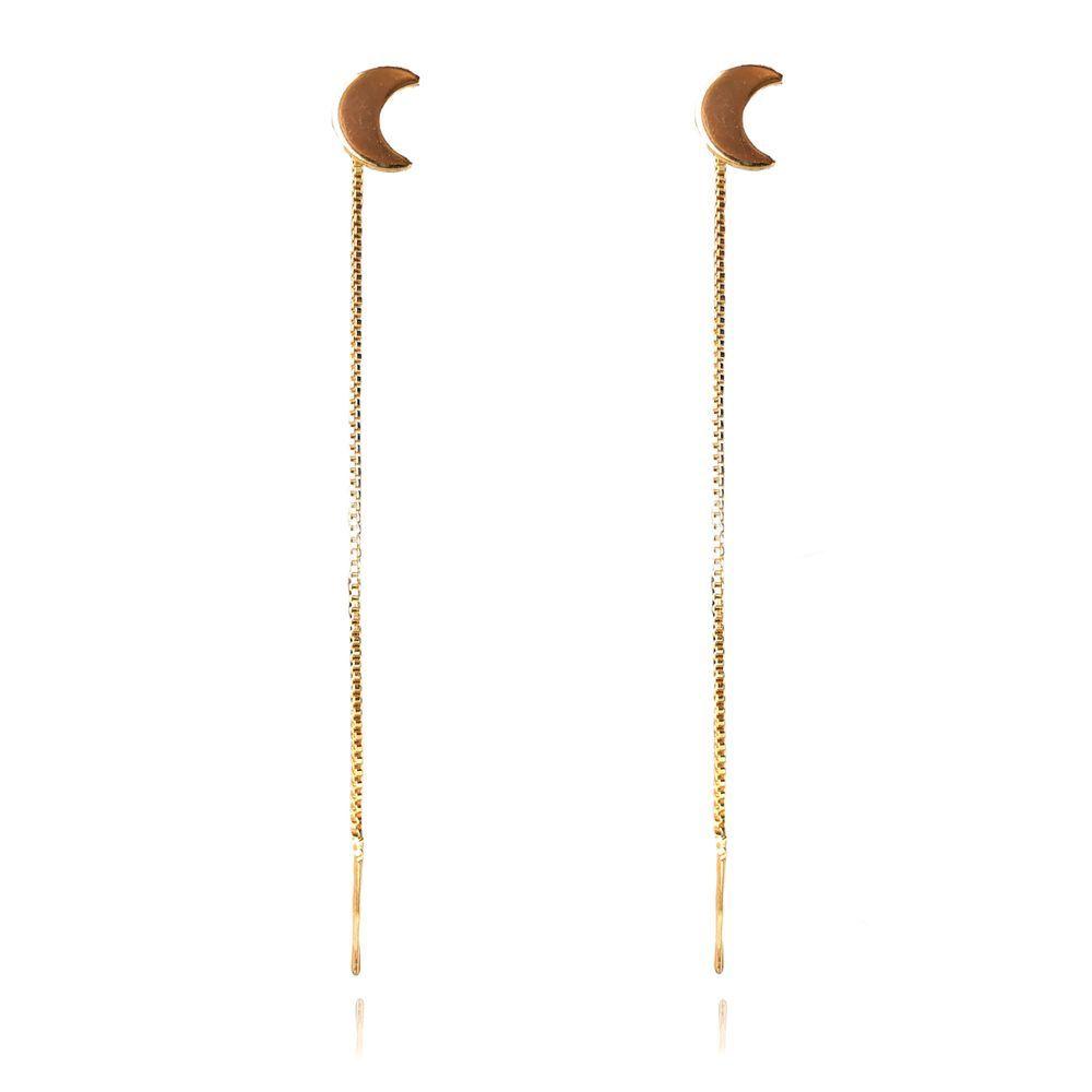 Miniatura Brinco De Fio Com Lua Folheado Em Ouro 18k