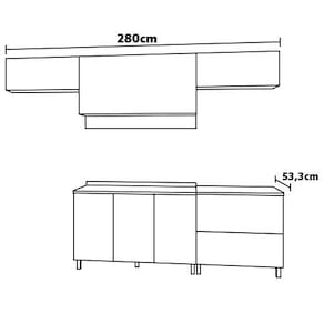Cozinha Completa Bartira Amazonita com 8 Portas, 1 Gaveta e 4 Prateleiras - 280cm de largura - Carvalho/Thassos Carvalho/Thassos