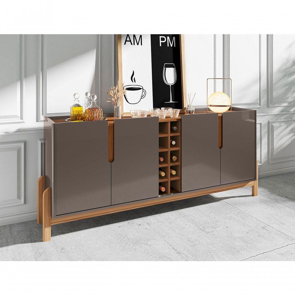 Miniatura Aparador Buffet Lizz 4 Portas E Adega 1,90 Cinza Perola/Cedro