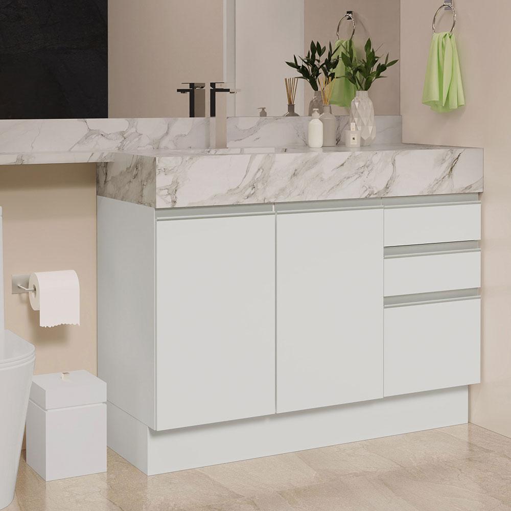 Miniatura Armário Gabinete para Banheiro 120cm 2 Portas 3 Gavetas Branco Madesa Branco