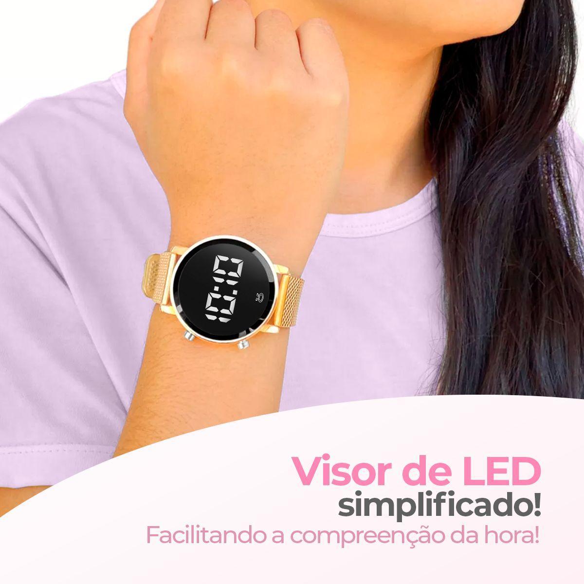 Miniatura Relogio Digital Feminino Redondo + Qualidade Premium Dourado
