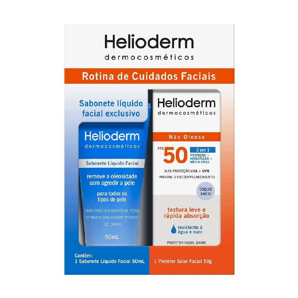Miniatura Kit Helioderm Protetor Solar Facial Fps50 50g + Sabonete Líquido 50ml