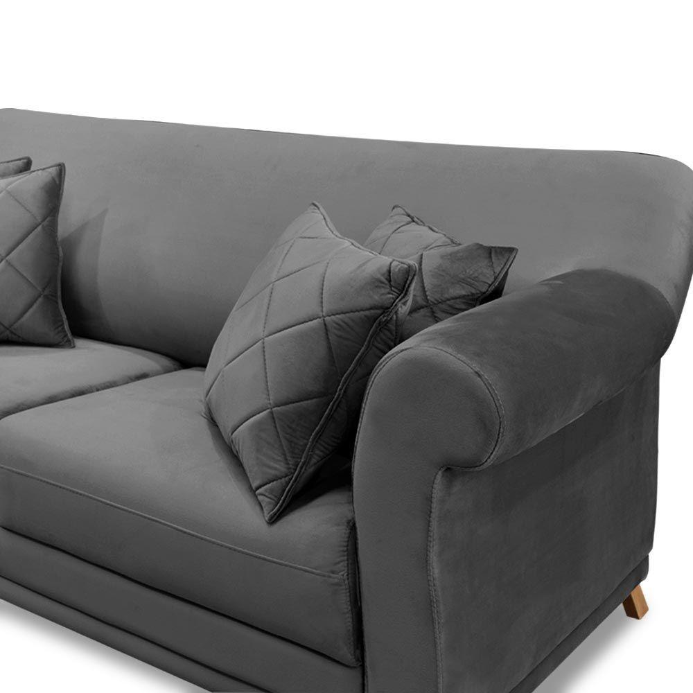 Miniatura Sofá 160cm 2 Lugares Com 4 Almofadas Suede Cinza