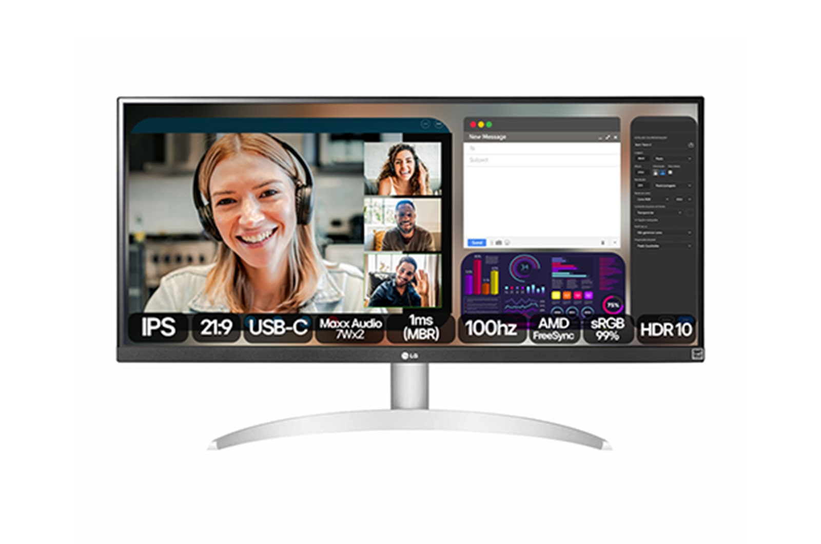 Miniatura Monitor LG UltraWide™️ 29WQ600B-W Tela IPS de 29", 21:9, USB-C, 7Wx2 MaxxAudio®, 1ms (MBR), 100Hz, AMD FreeSync™, sRGB 99%, HDR10