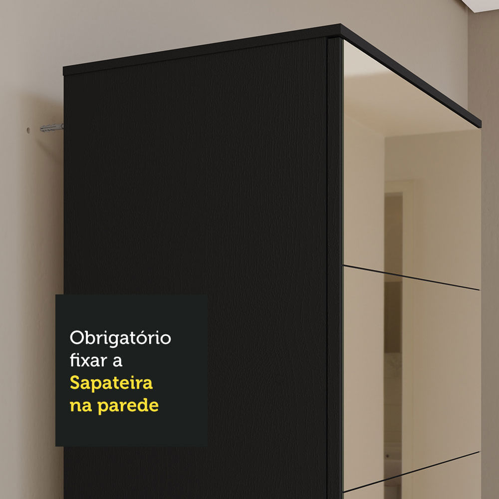 Sapateira Armário Multiuso Madesa Isis 1 Porta com Espelhos Preto Cor:Preto