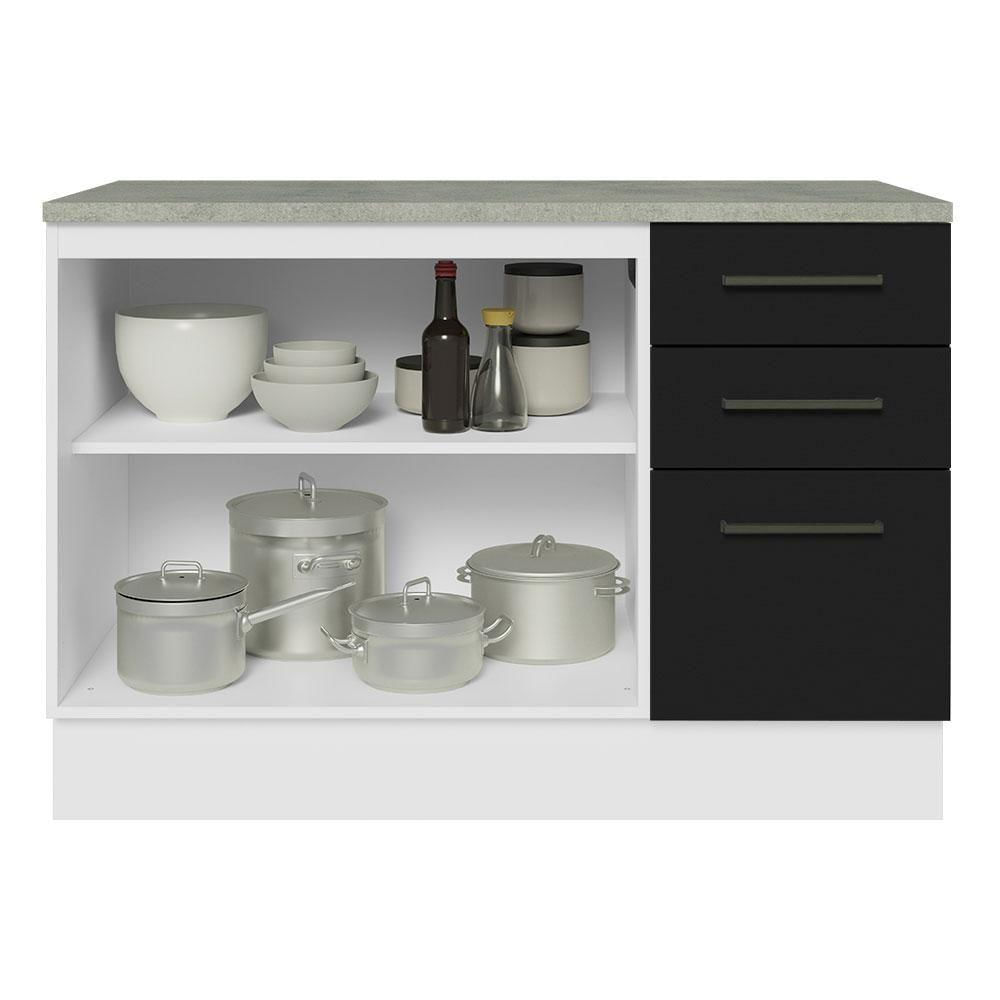 Balcão De Pia Cozinha 2 Portas E 3 Gavetas (com Tampo) Branco/preto Agata Madesa Branco/preto