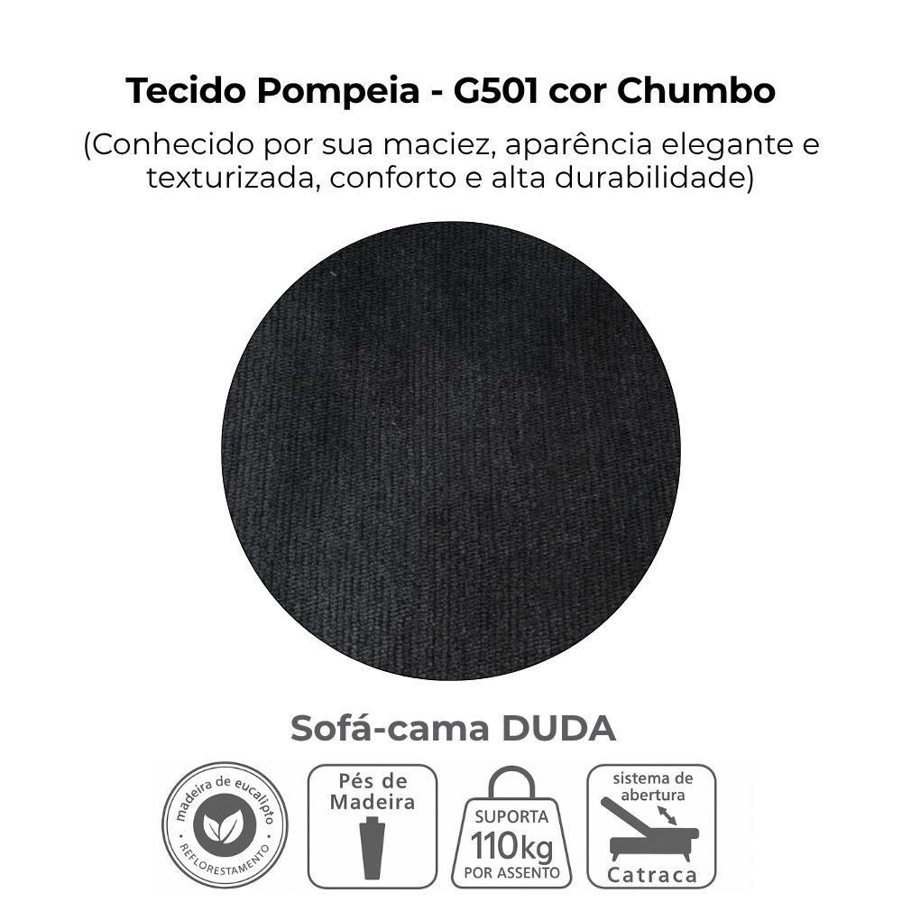 Sofa Cama 2 Lugares 185 Cm Duda Tecido Pompeia G501 Chumbo Milani Store Chumbo