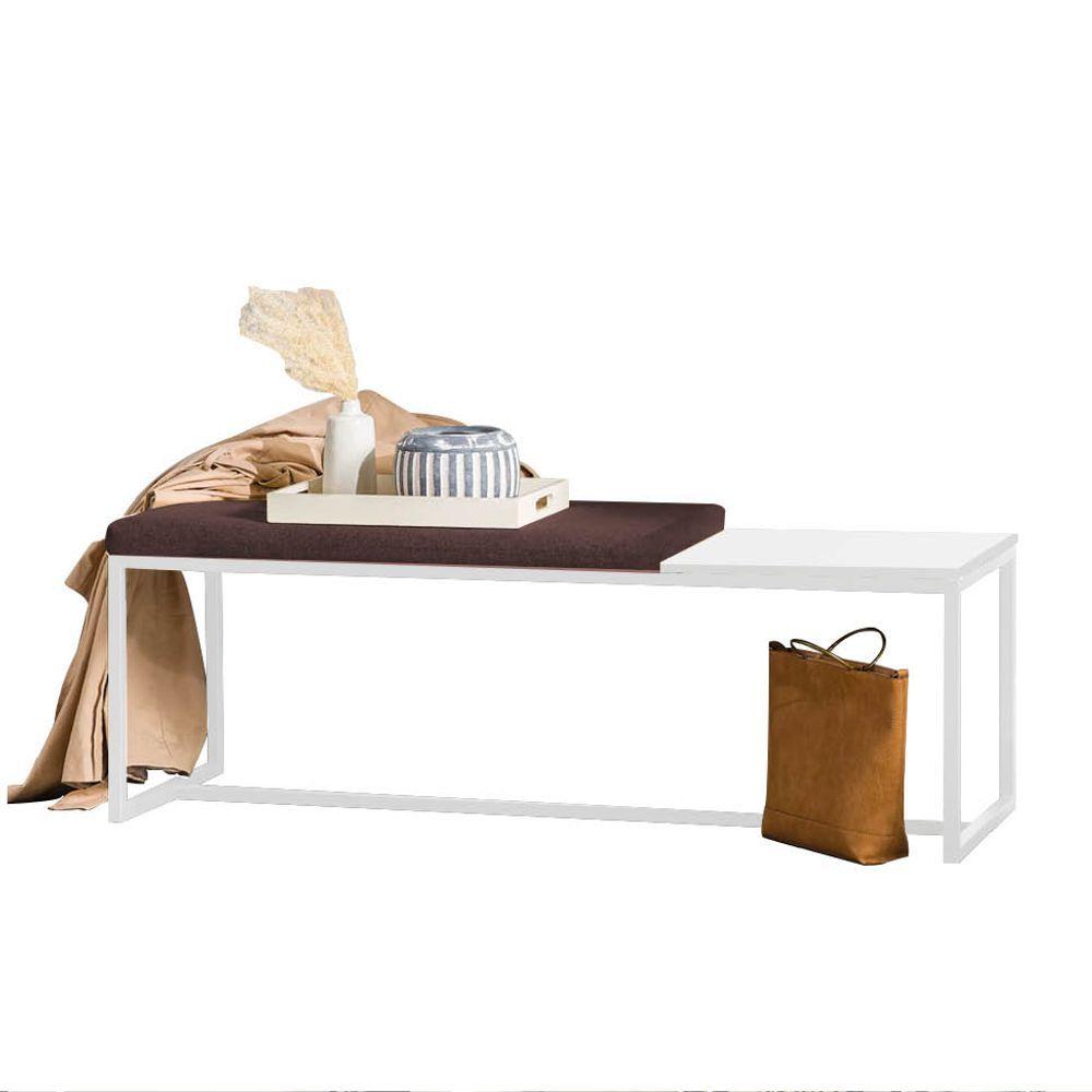 Miniatura Banco Recamier Puff 160cm Industrial Branco Corino Marrom Tampo Quadrado Mdf Branco