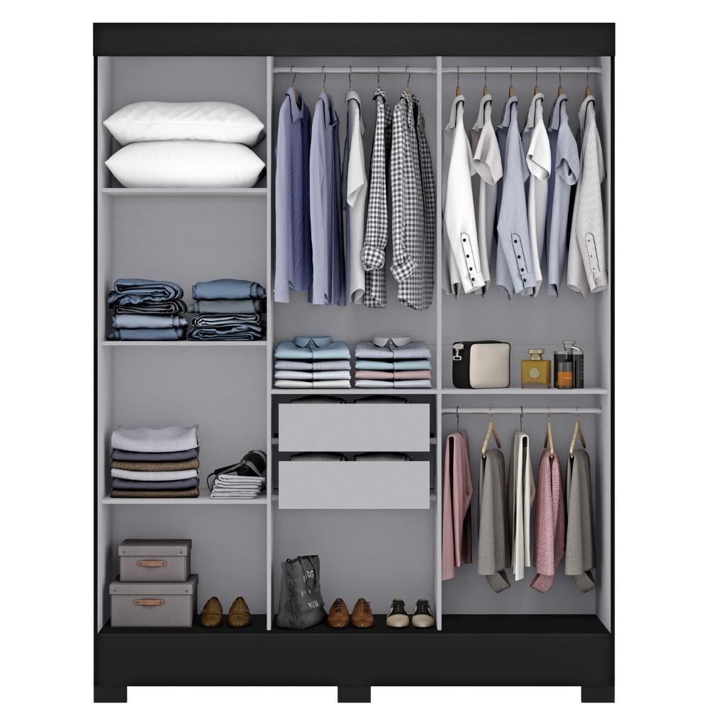Miniatura Guarda Roupa Casal com Espelho 3 Portas Atenas Yescasa Preto