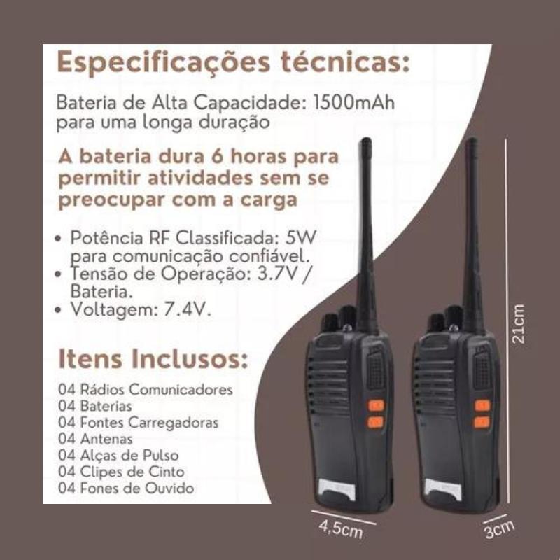 Par De Rádio Walkie Talkie Bf 777S - Kit Com 4 Unidades -