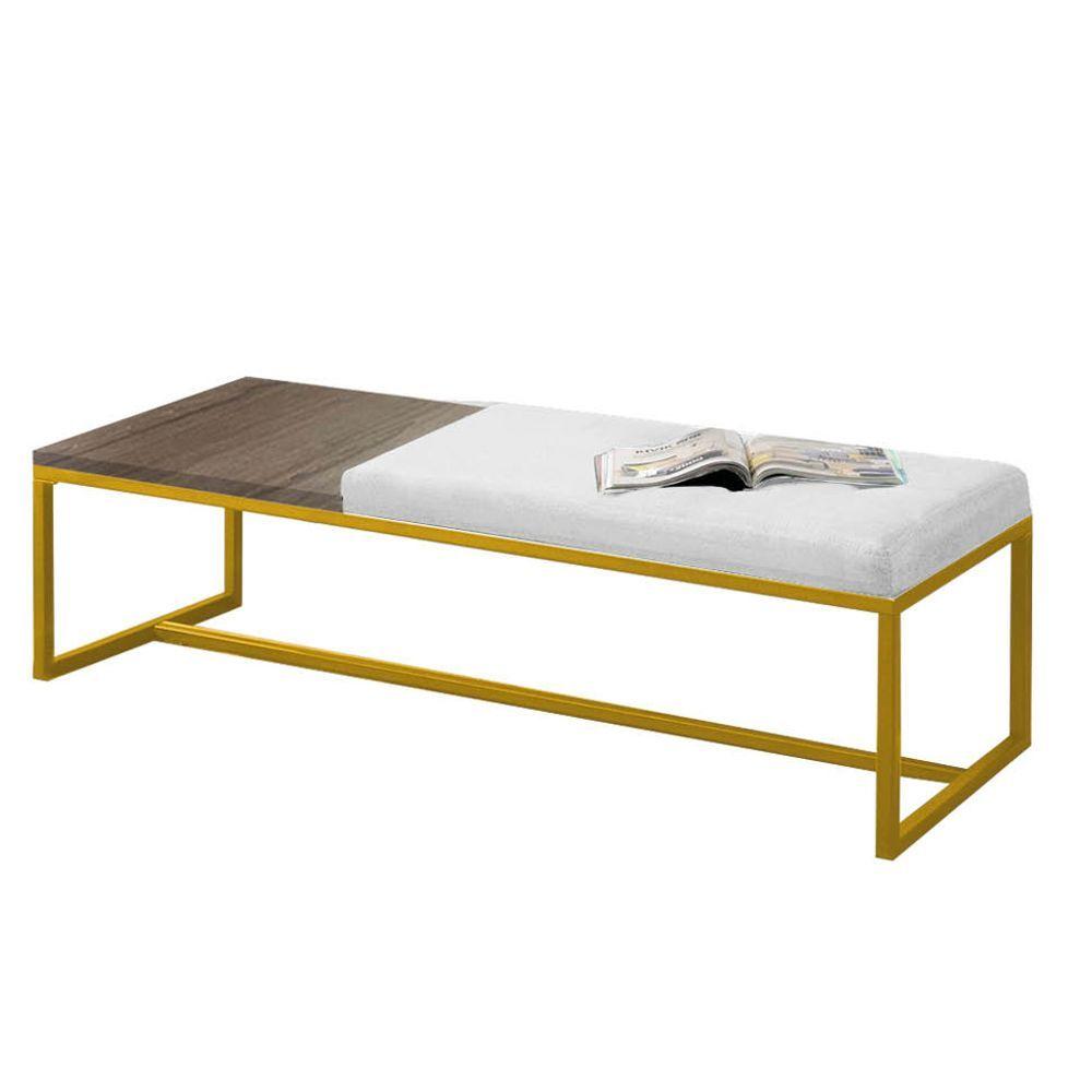 Miniatura Calçadeira Recamier Londres 160cm Dourado Corino Branco Mdf Caramelo - Ahazzo Móveis