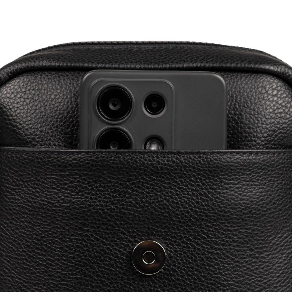 Shoulder Bag Masculina de Couro Leme Preta Preto