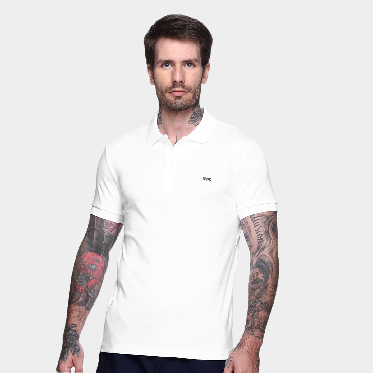 Miniatura Camisa Polo Lacoste Regular Fit Algodão Leve Masculina Branco - EEGG