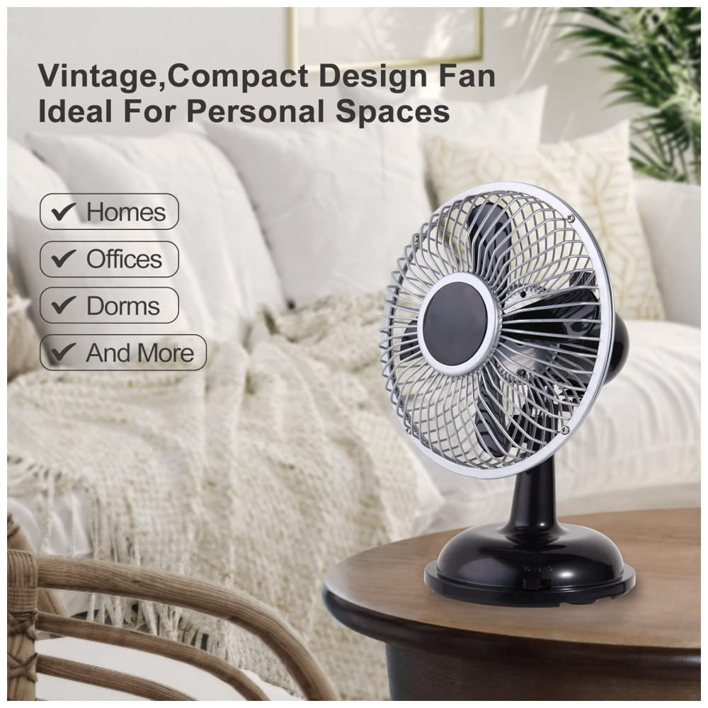 Miniatura Ventilador de Mesa Portátil Retro USB com 2 Velocidades Avoeco, Preto