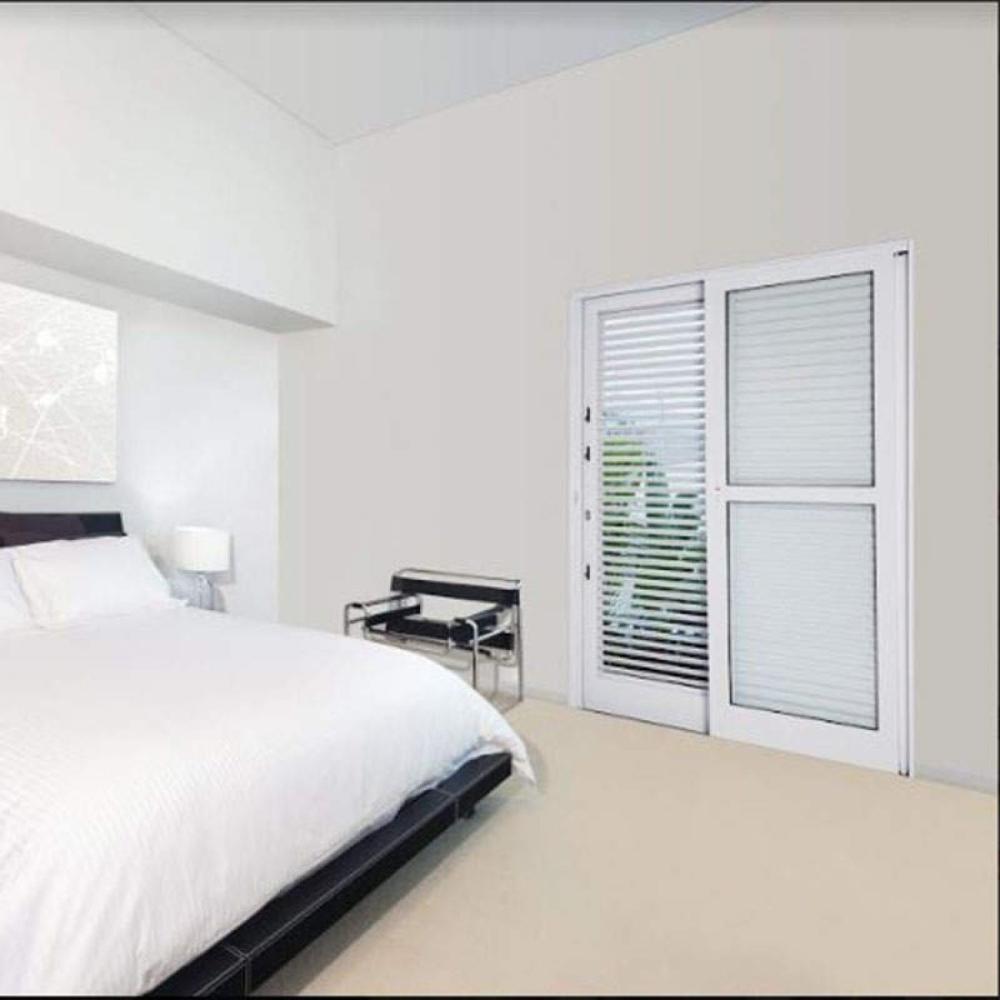 Miniatura Porta Balcão de Correr Aço Lateral Flex 2 Folhas Móveis e 1 Fixa 214cmx150cmx16cm Lucasa Facilità Branco