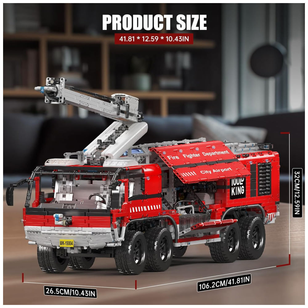 Miniatura Kit de Construção Veículo Resgate de Aeroporto com 6653 Peças e Controle Remoto para Crianças e Adultos, Mould King, Verm...