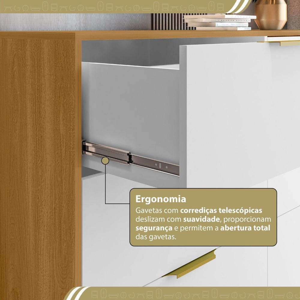 Miniatura Cômoda para Quarto com 6 Gavetas 135cm X 102cm Safira Freijó/Branco