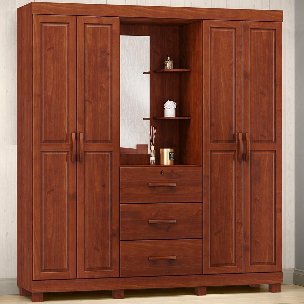 Miniatura Guarda Roupa Capela Madeira Maciça 4 Portas 3 Gavetas 183 Cm 1143 Imbuia Milani Store