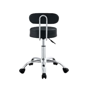 Miniatura Cadeira Giratória Mocho com Encosto Conthey PU Base Cromada Altura Ajustável PRETA